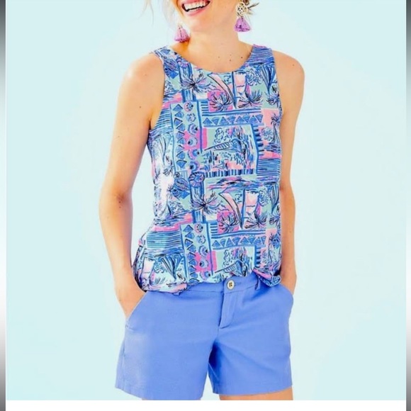 Lily Pulitzer pink blue sailboat seashell stretchy tank top - Picture 1 of 6